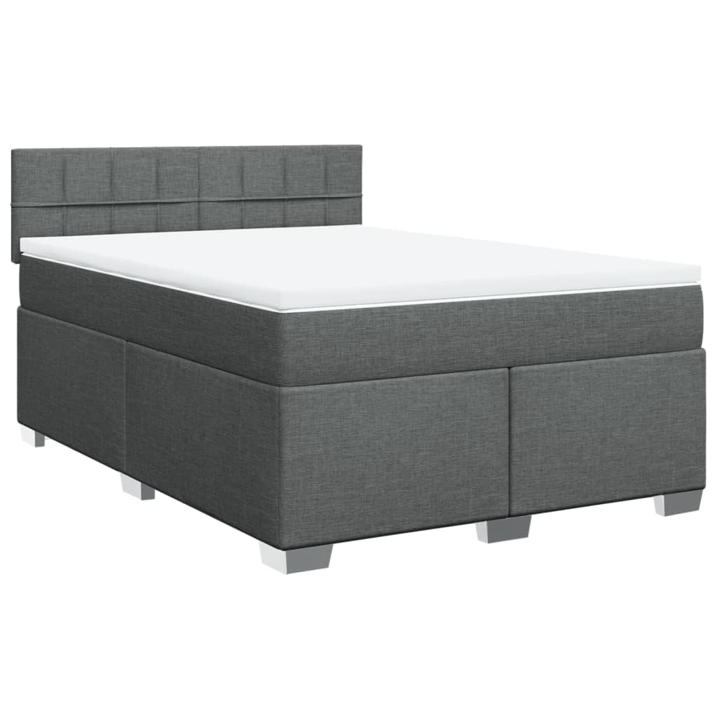 vidaXL Pat box spring cu saltea, gri închis, 140x200 cm, textil