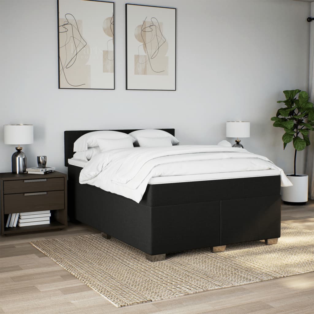 vidaXL Boxspring met matras stof zwart 140x200 cm afbeelding