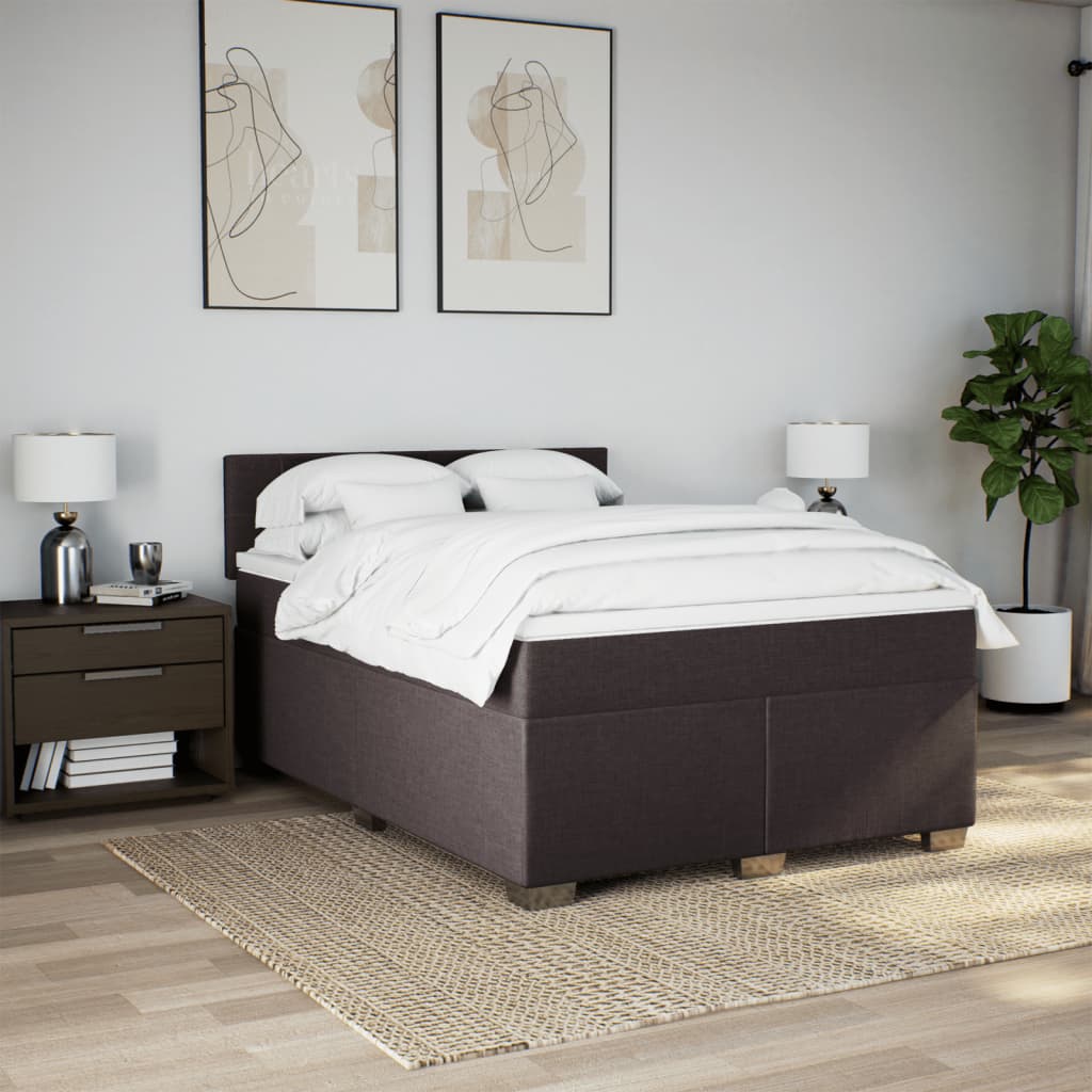 vidaXL Boxspring met matras stof donkerbruin 140x200 cm afbeelding