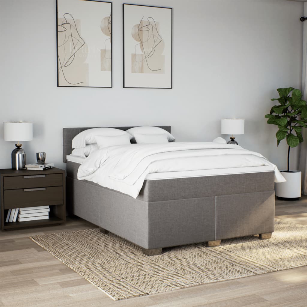 vidaXL Boxspring met matras stof taupe 140x200 cm afbeelding