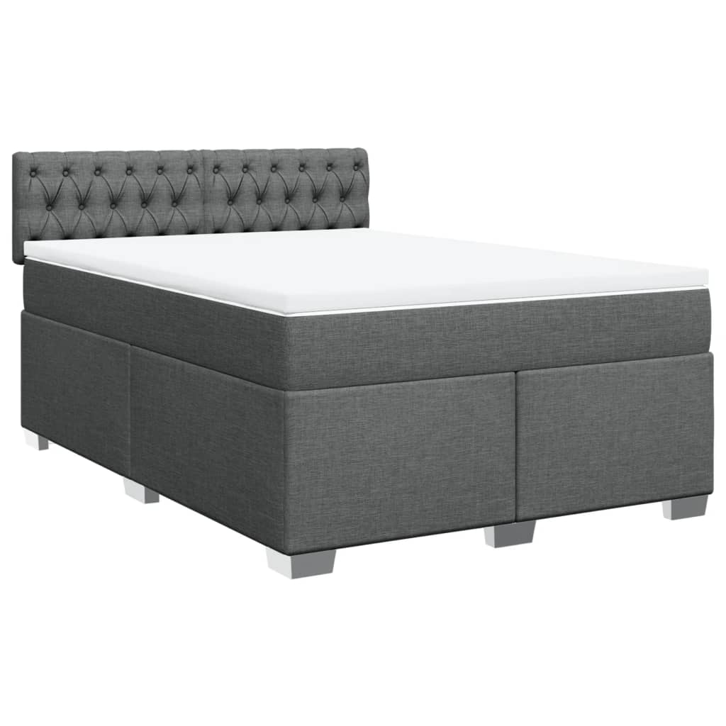 vidaXL Pat box spring cu saltea, gri închis, 140x200 cm, textil