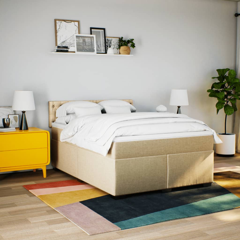 vidaXL Boxspring met matras stof crèmekleurig 140x200 cm afbeelding