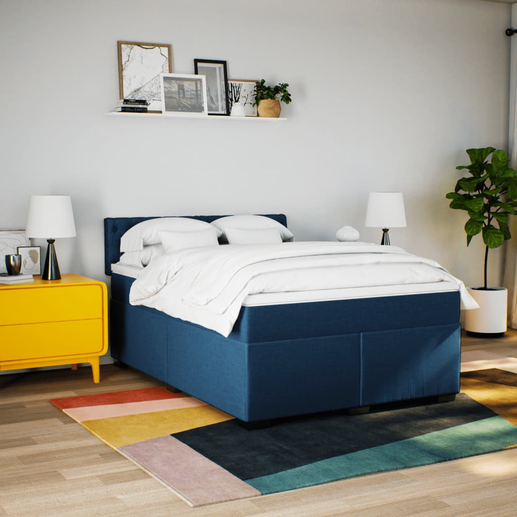 vidaXL Boxspring met matras stof blauw 140x200 cm afbeelding