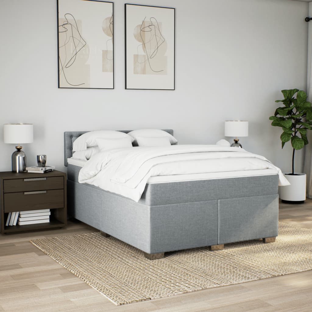 vidaXL Boxspring met matras stof lichtgrijs 140x200 cm afbeelding