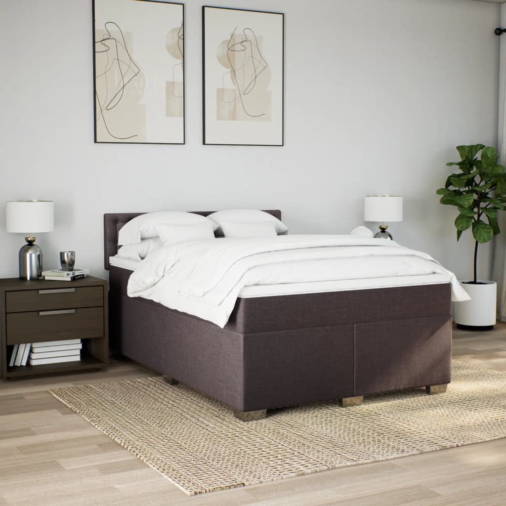 vidaXL Boxspring met matras stof donkerbruin 140x200 cm afbeelding