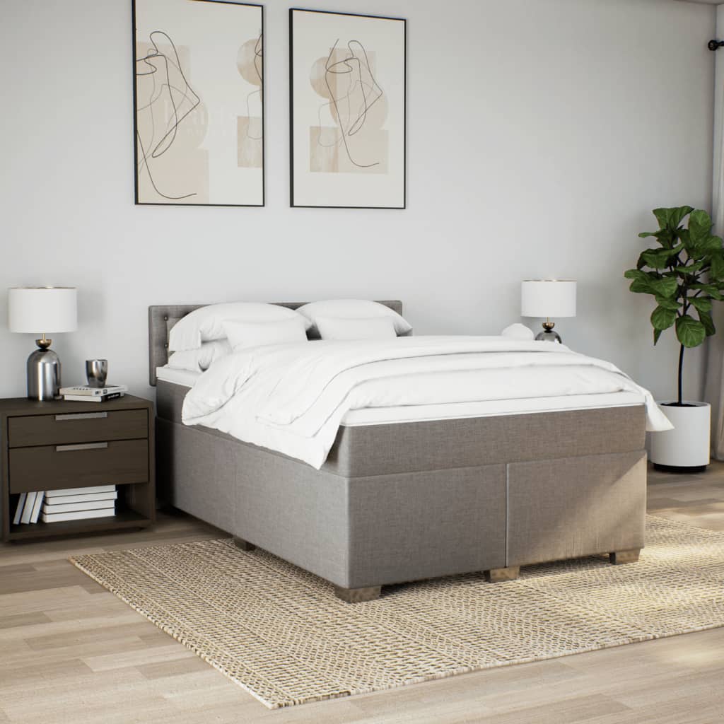 vidaXL Boxspring met matras stof taupe 140x200 cm afbeelding