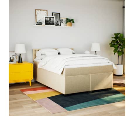 vidaXL Pat continental cu saltea, crem, 140x200 cm, material textil