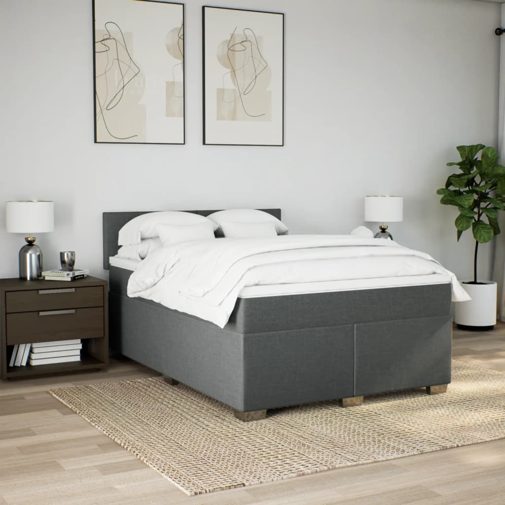 vidaXL Boxspring met matras stof donkergrijs 160x200 cm afbeelding