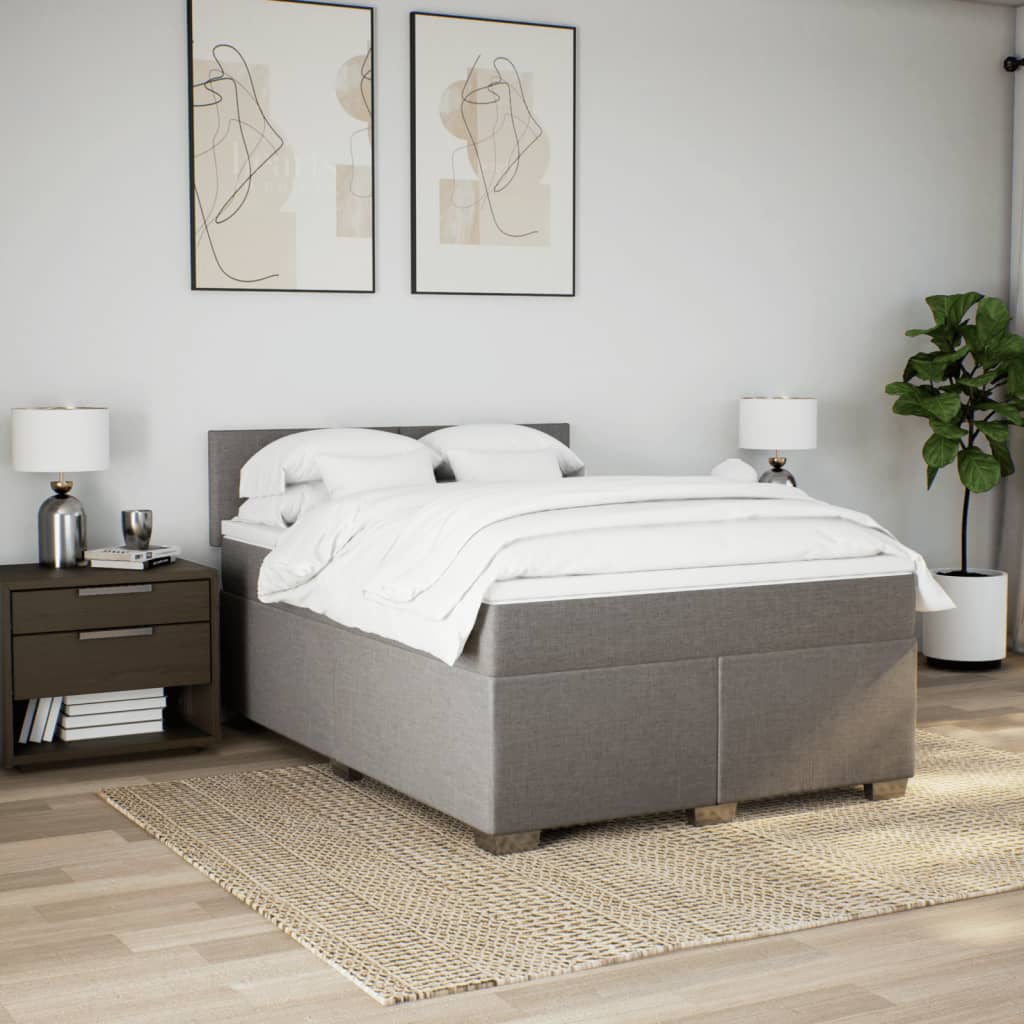 vidaXL Boxspring met matras stof taupe 160x200 cm afbeelding
