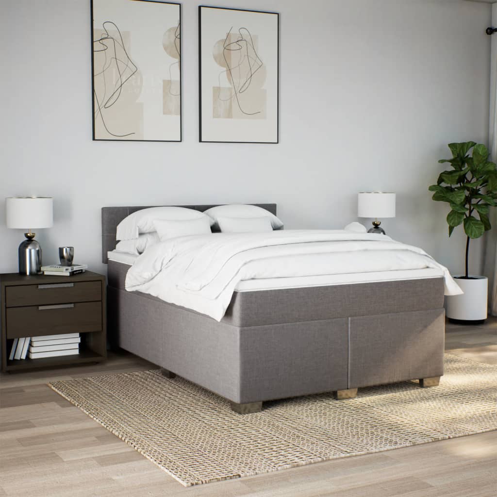vidaXL Boxspring met matras stof taupe 160x200 cm, foto 2