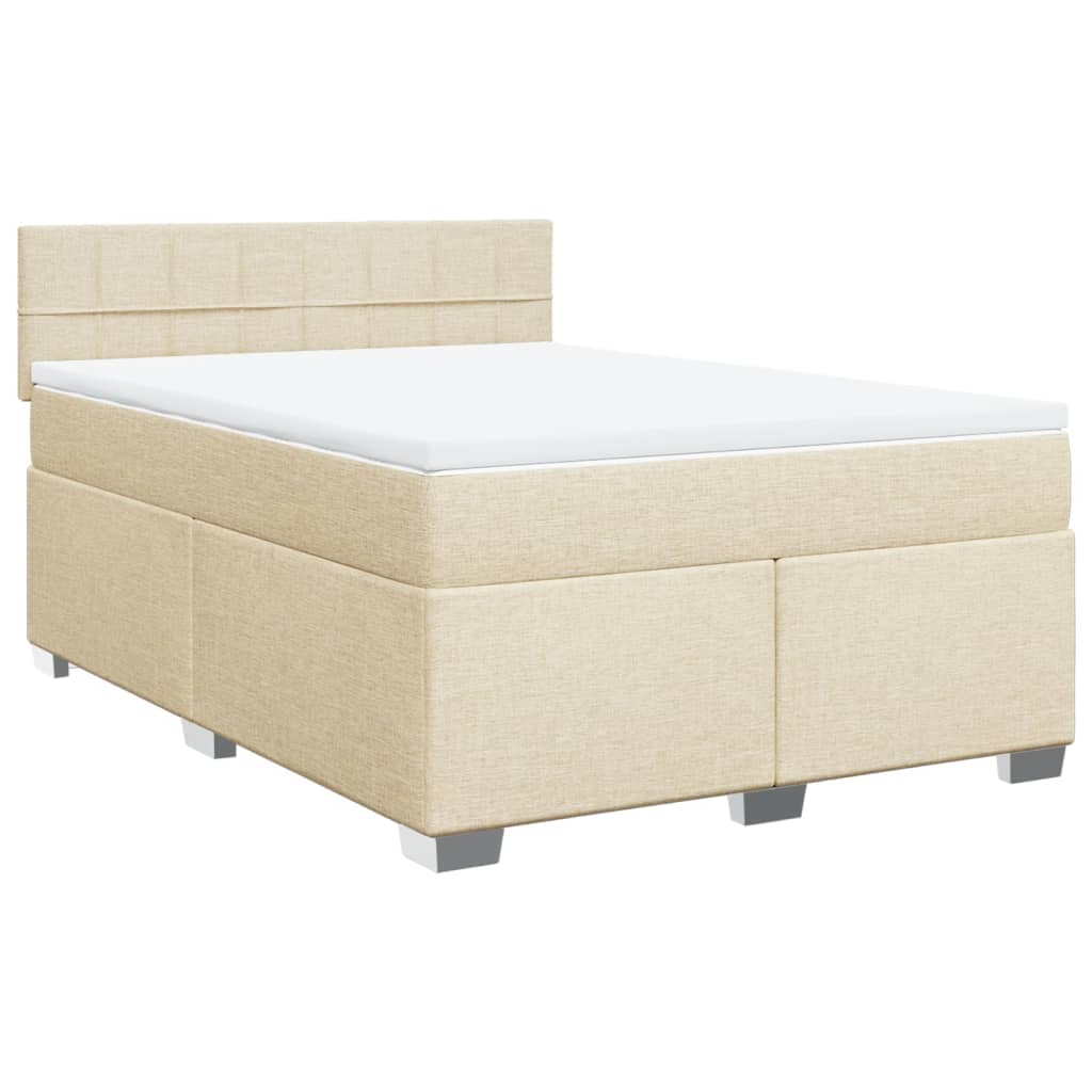 vidaXL Box spring postelja z vzmetnico krem 160x200 cm blago