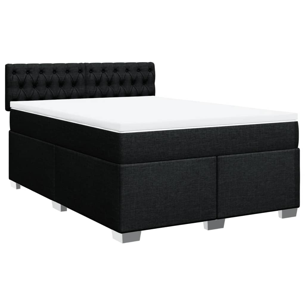 vidaXL Pat box spring cu saltea, negru, 160x200 cm, textil