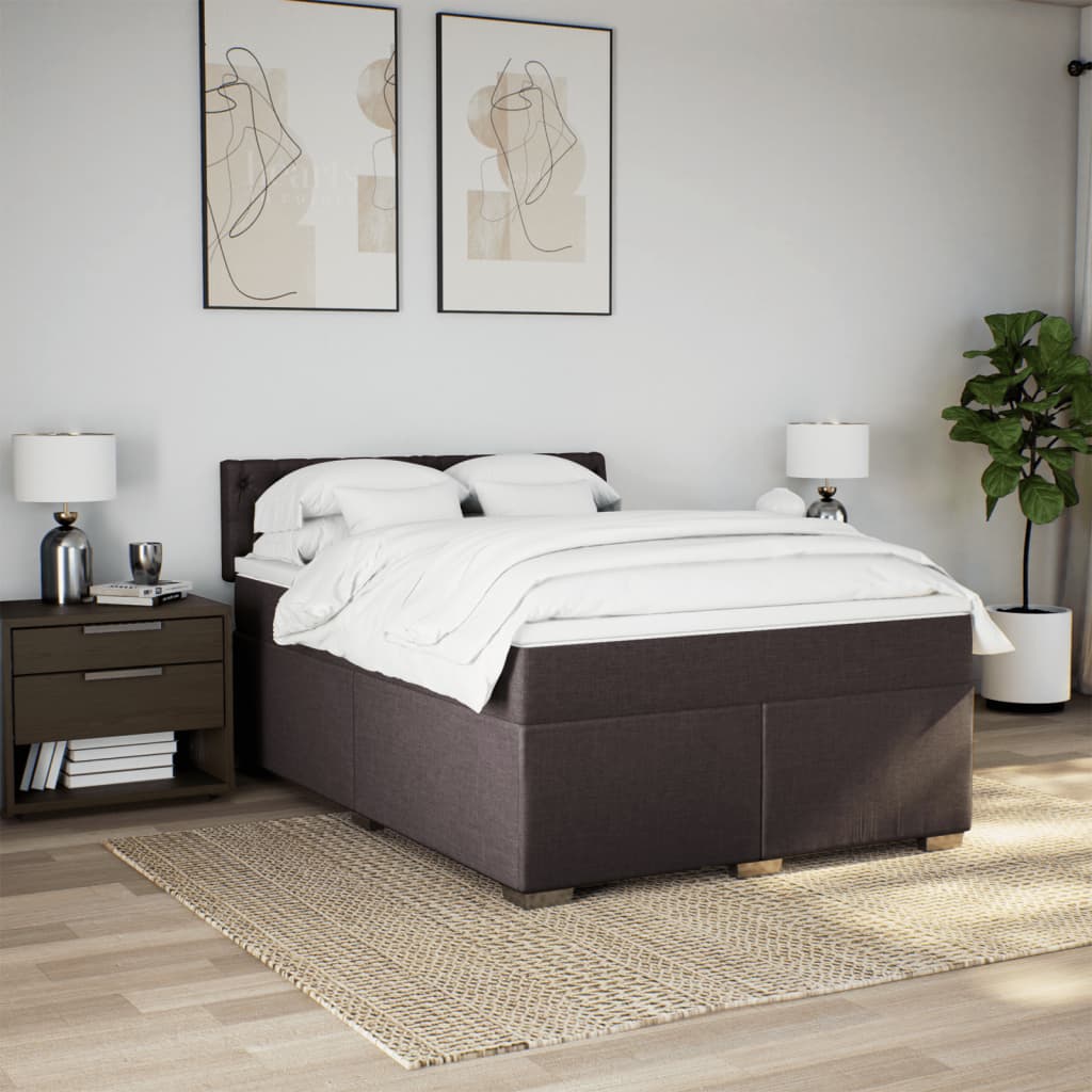 vidaXL Boxspring met matras stof donkerbruin 160x200 cm afbeelding