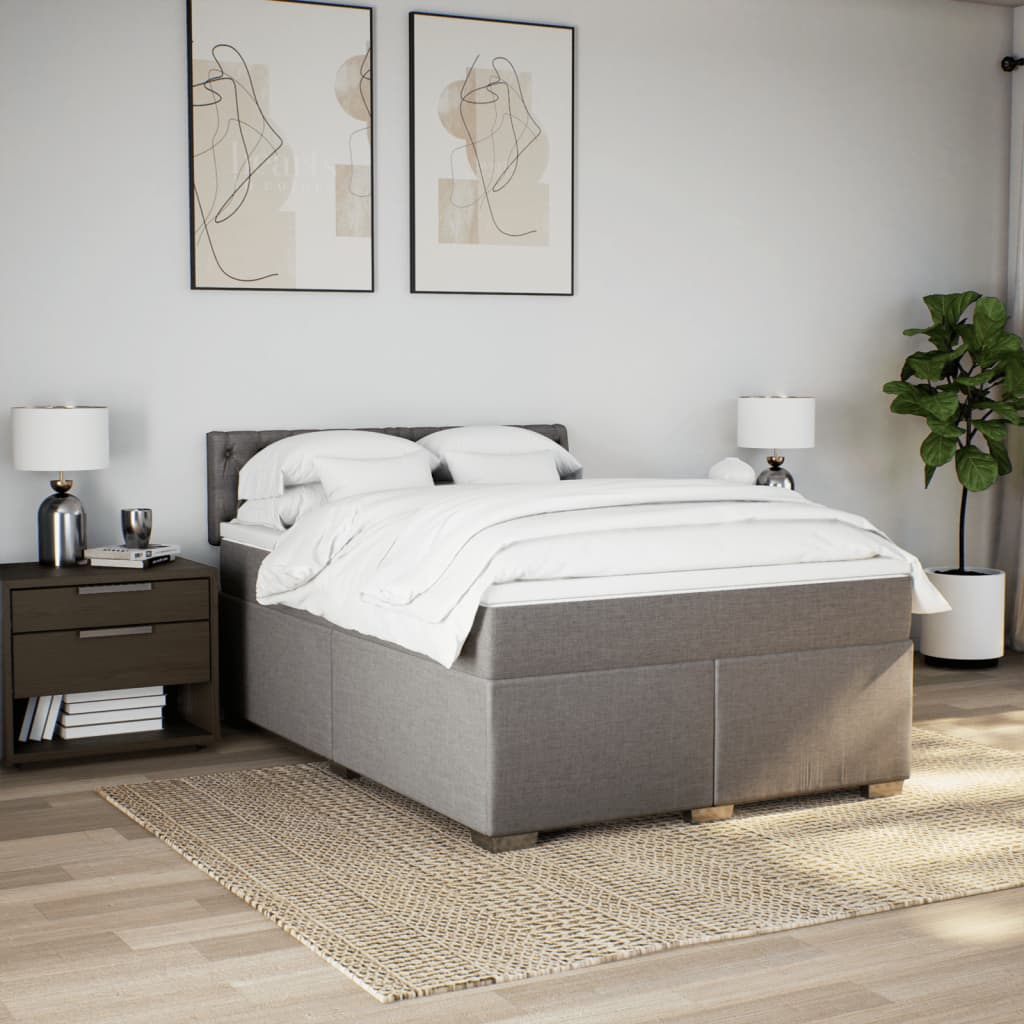 vidaXL Boxspring met matras stof taupe 160x200 cm afbeelding