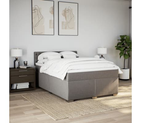 vidaXL Pat box spring cu saltea, gri taupe, 160x200 cm material textil