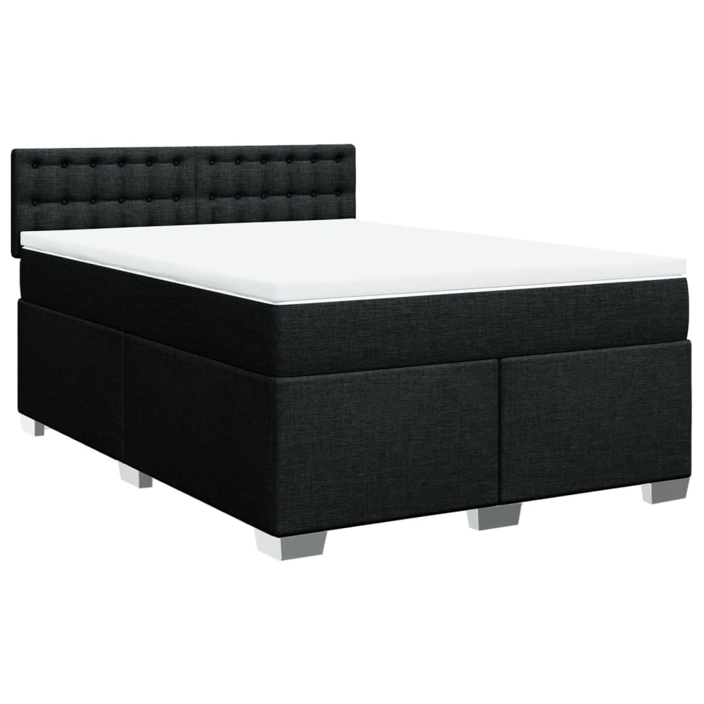 vidaXL Pat box spring cu saltea, negru, 160x200 cm, textil
