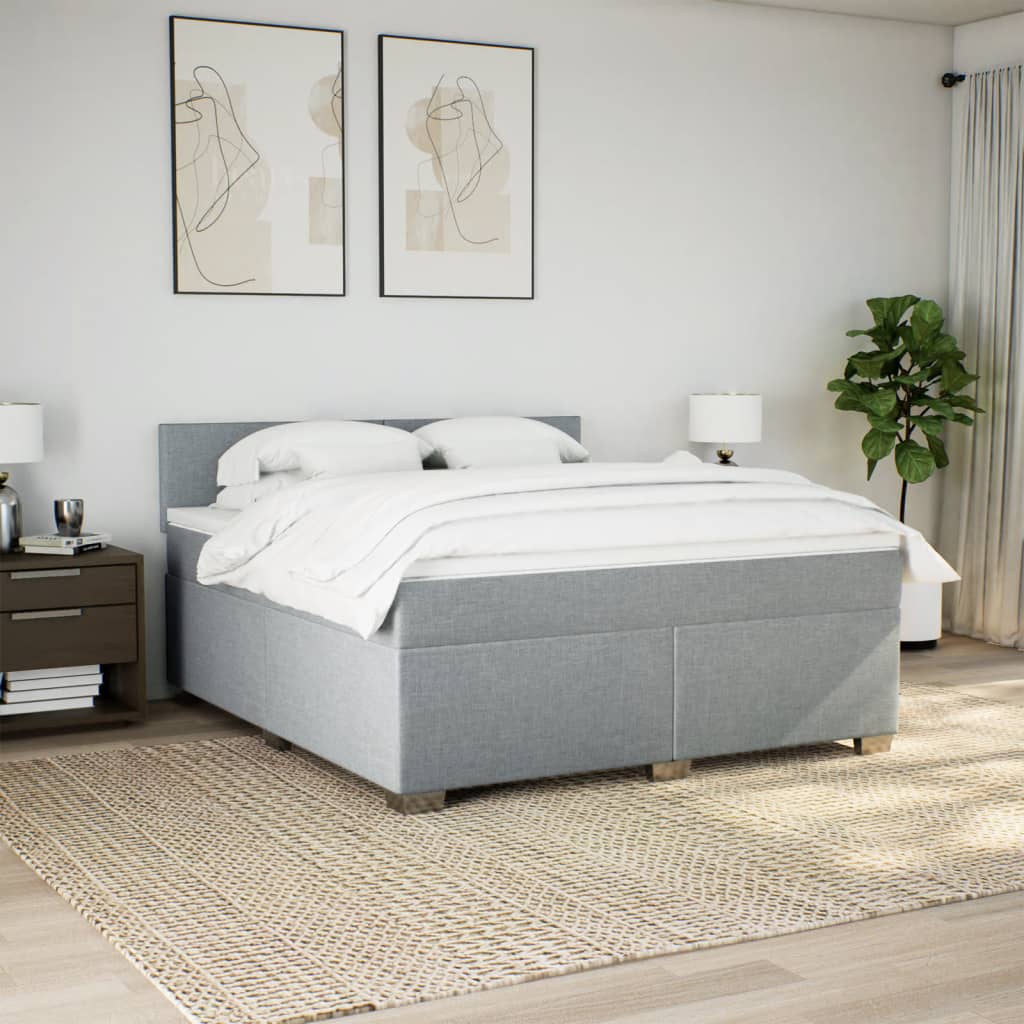vidaXL Boxspring met matras stof lichtgrijs 180x200 cm grijs, foto 2