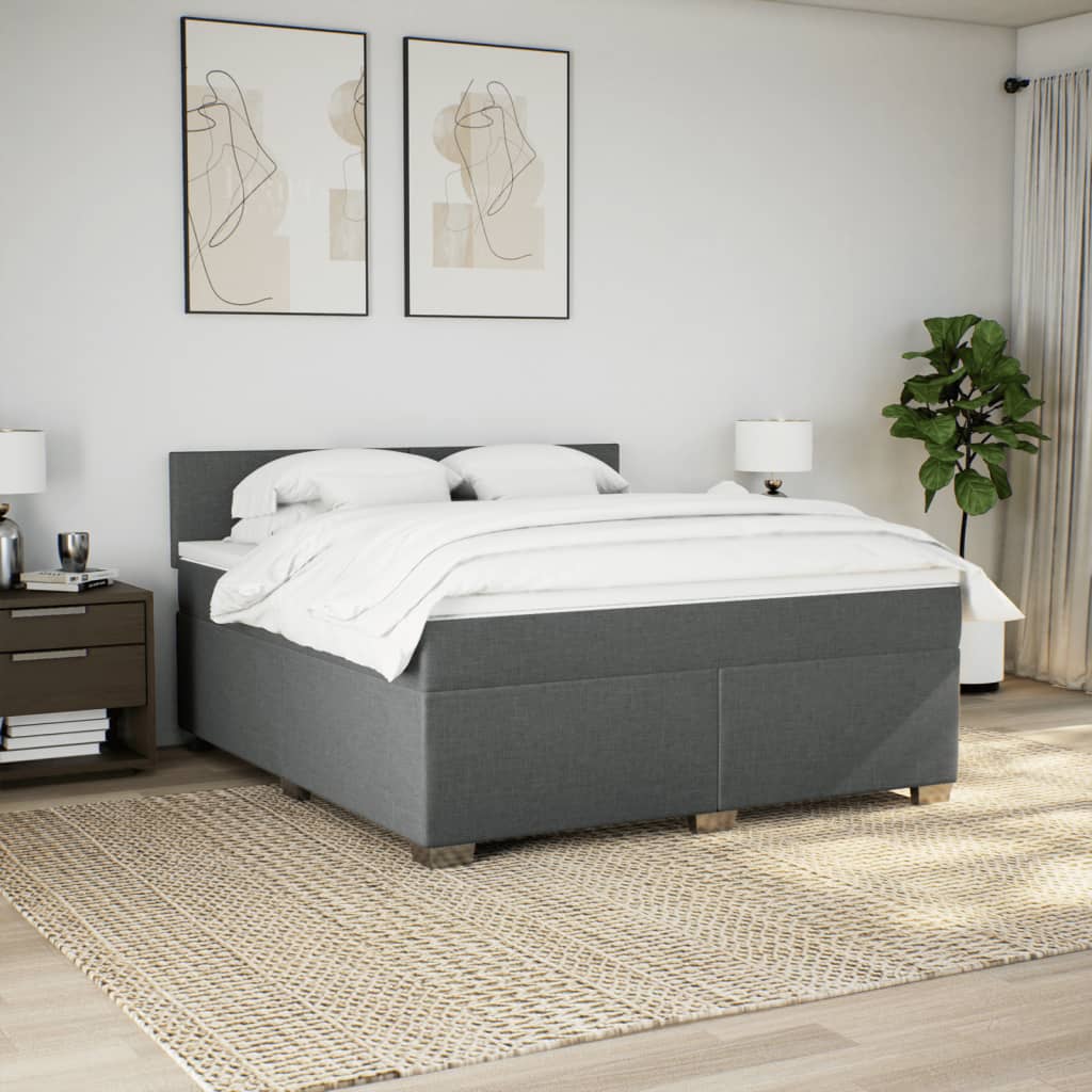 vidaXL Boxspring met matras stof donkergrijs 180x200 cm afbeelding