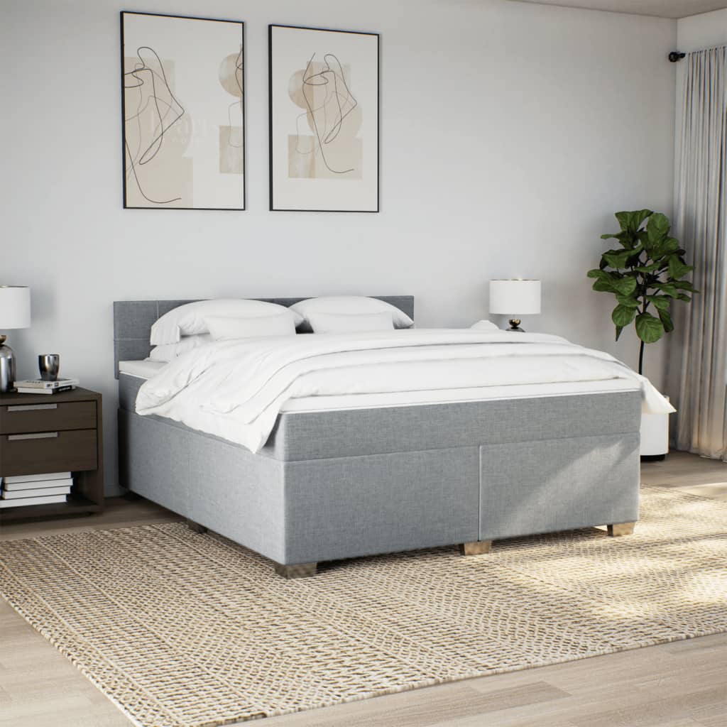 vidaXL Boxspring met matras stof lichtgrijs 180x200 cm afbeelding