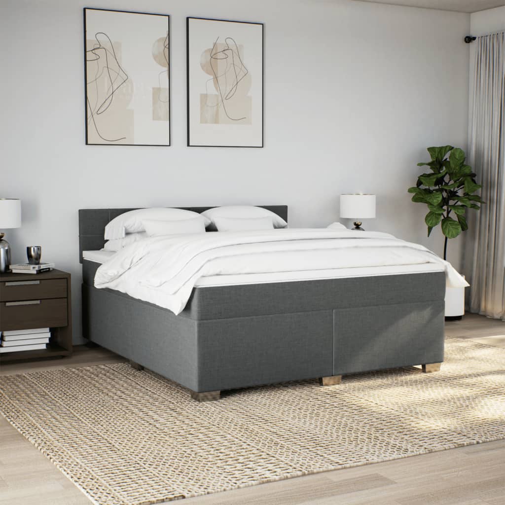 vidaXL Boxspring met matras stof donkergrijs 180x200 cm afbeelding