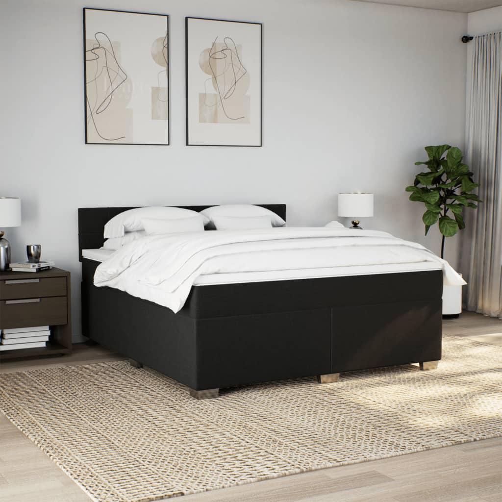 vidaXL Boxspring met matras stof zwart 180x200 cm afbeelding