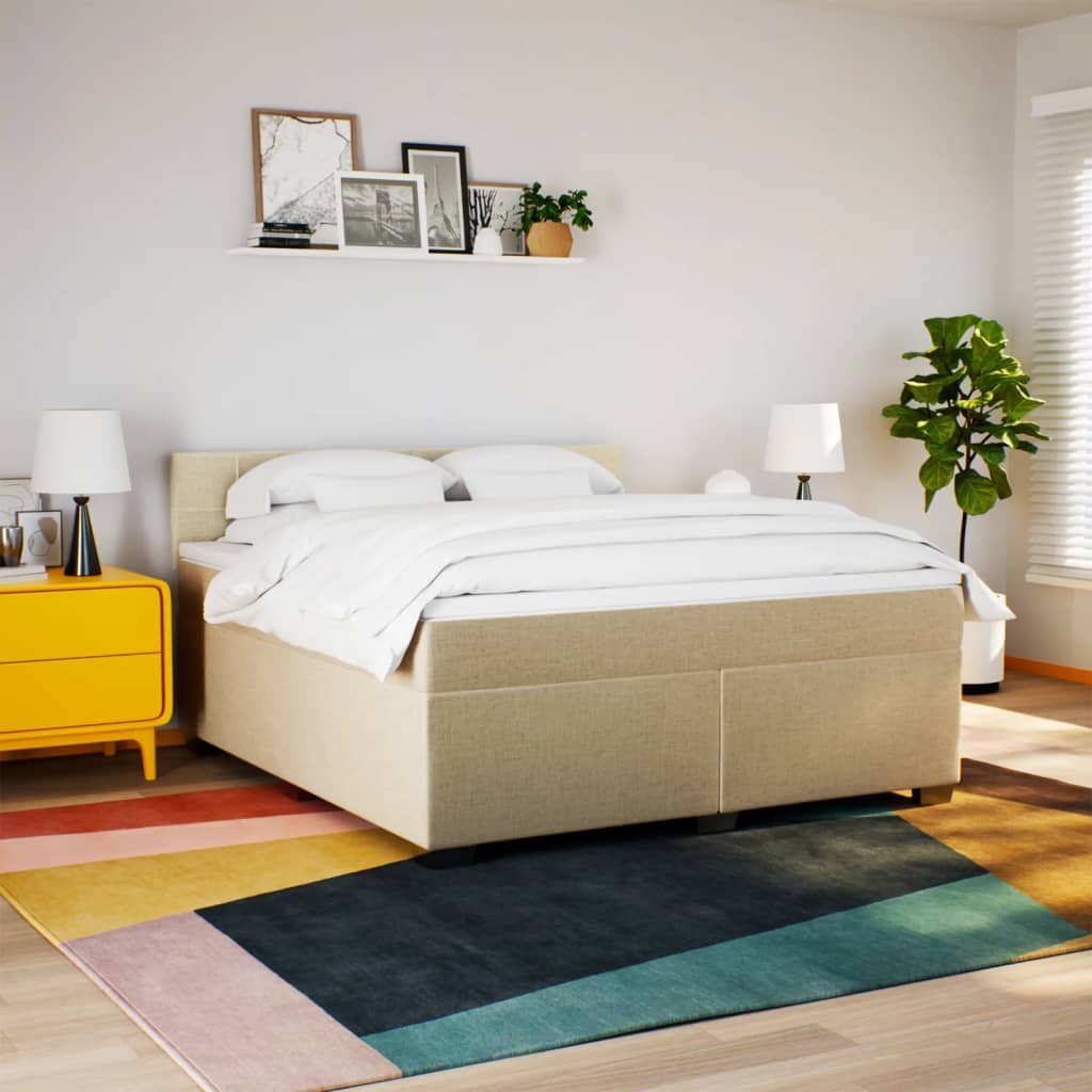 vidaXL Boxspring met matras stof crèmekleurig 180x200 cm afbeelding