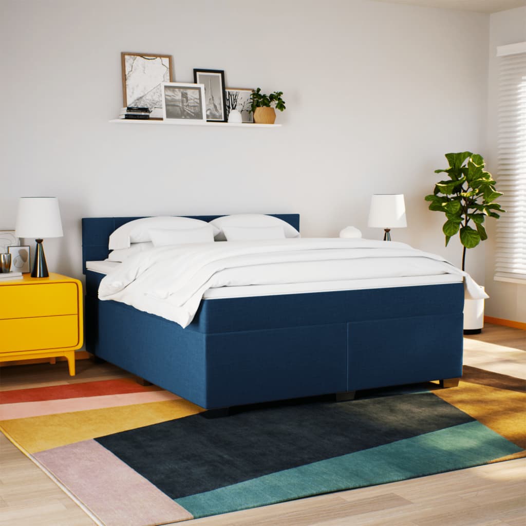 vidaXL Boxspring met matras stof blauw 180x200 cm afbeelding