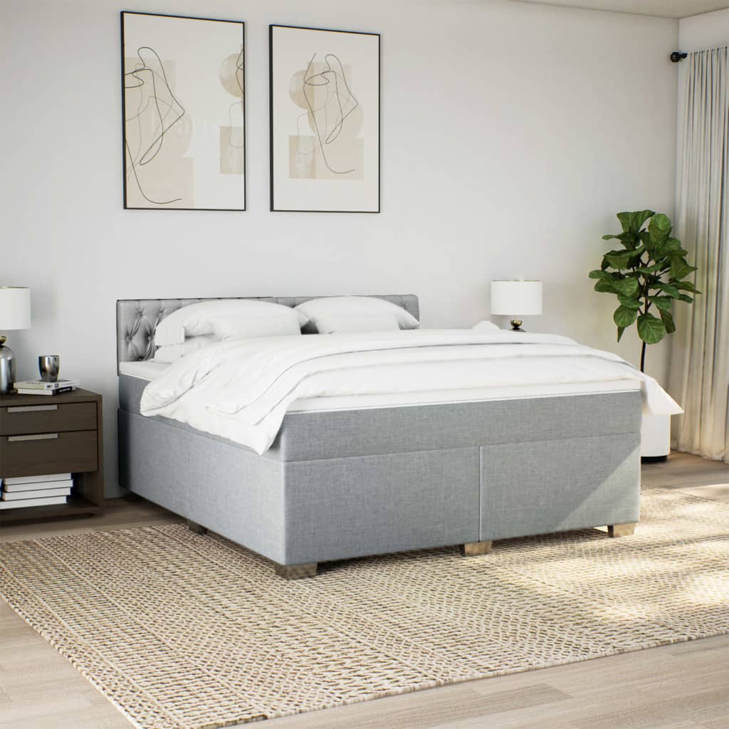 vidaXL Boxspring met matras stof lichtgrijs 180x200 cm afbeelding