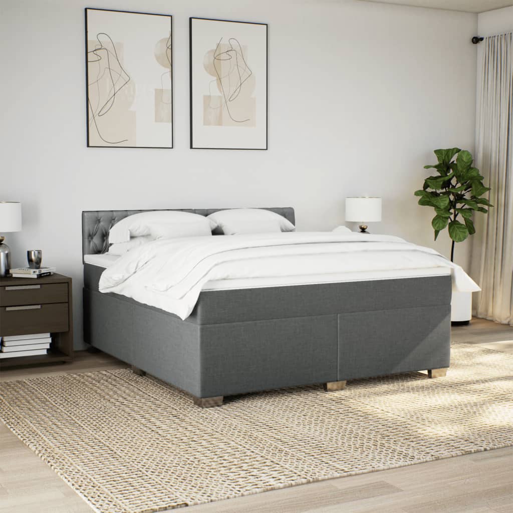 vidaXL Boxspring met matras stof donkergrijs 180x200 cm grijs, foto 2