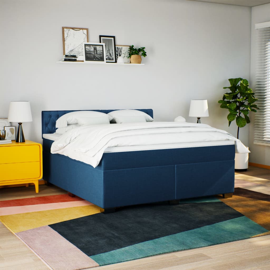 vidaXL Boxspring met matras stof blauw 180x200 cm afbeelding