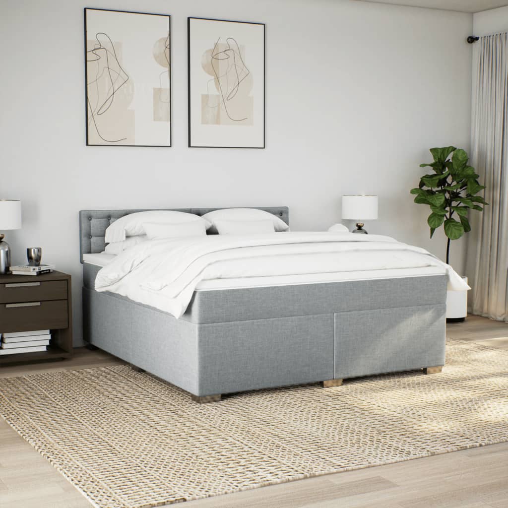 vidaXL Boxspring met matras stof lichtgrijs 180x200 cm afbeelding