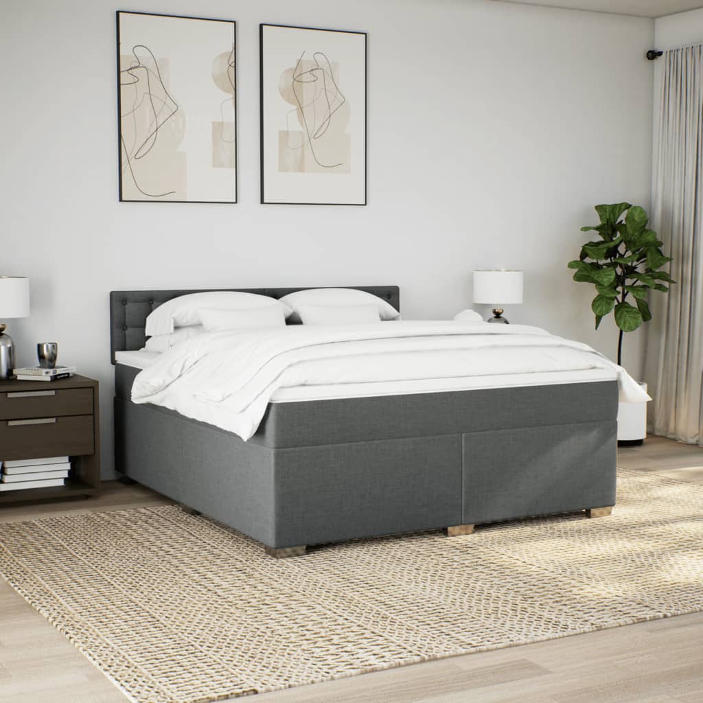 vidaXL Boxspring met matras stof donkergrijs 180x200 cm afbeelding