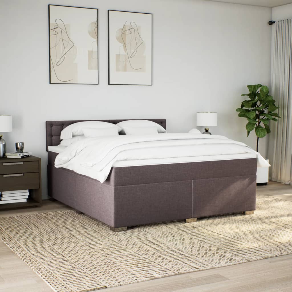 vidaXL Boxspring met matras stof donkerbruin 180x200 cm afbeelding
