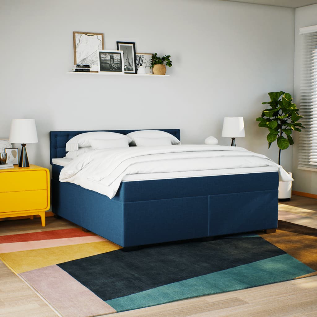 vidaXL Boxspring met matras stof blauw 180x200 cm, foto 2