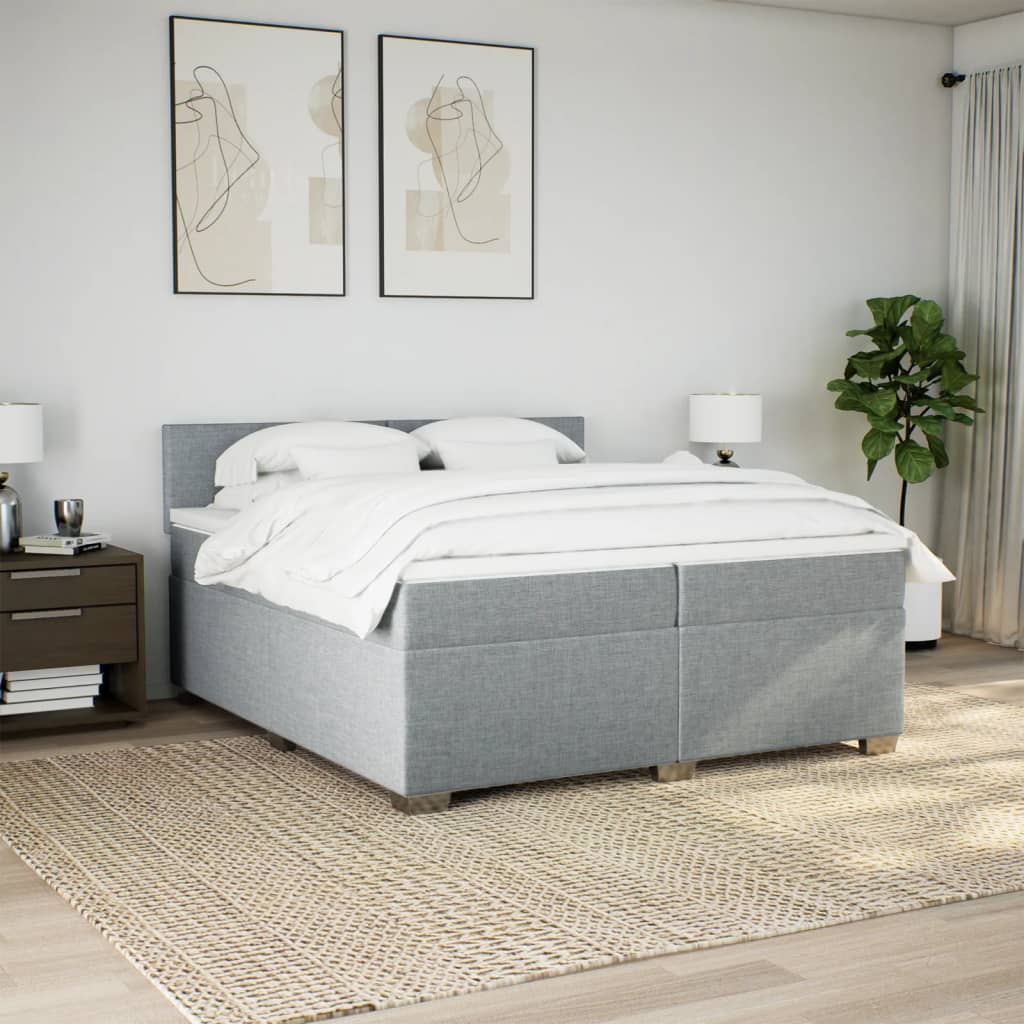 vidaXL Boxspring met matras stof lichtgrijs 200x200 cm afbeelding