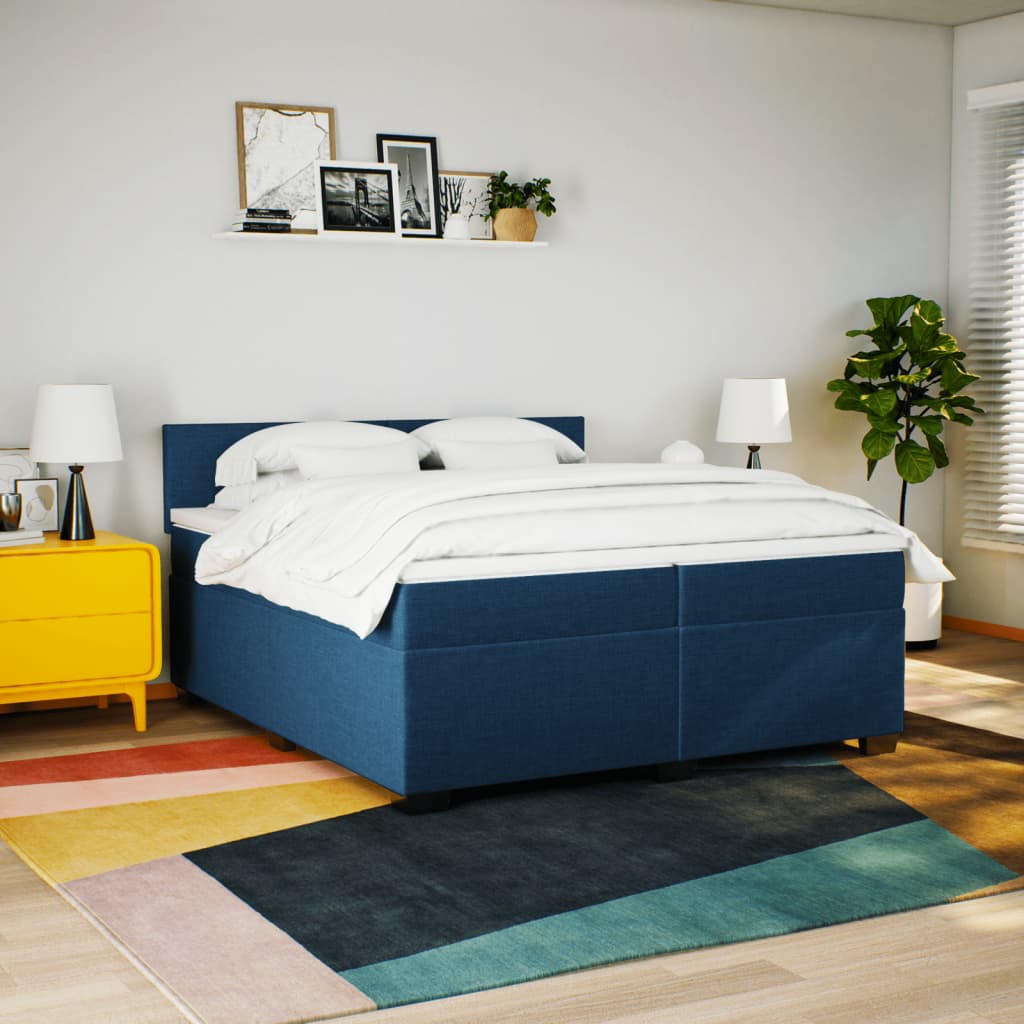 vidaXL Boxspring met matras stof blauw 200x200 cm afbeelding