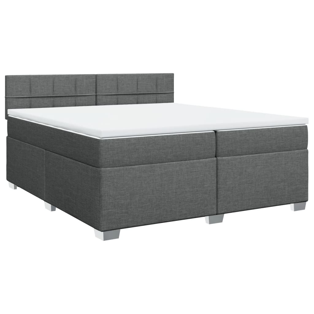 vidaXL Pat box spring cu saltea, gri închis, 200x200 cm, textil