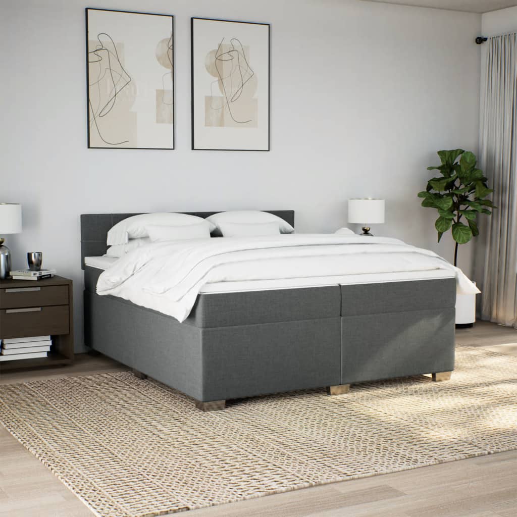 vidaXL Boxspring met matras stof donkergrijs 200x200 cm afbeelding