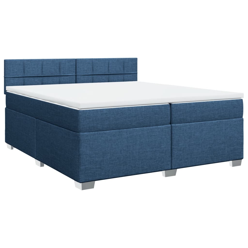 vidaXL Pat box spring cu saltea, albastru, 200x200 cm, textil