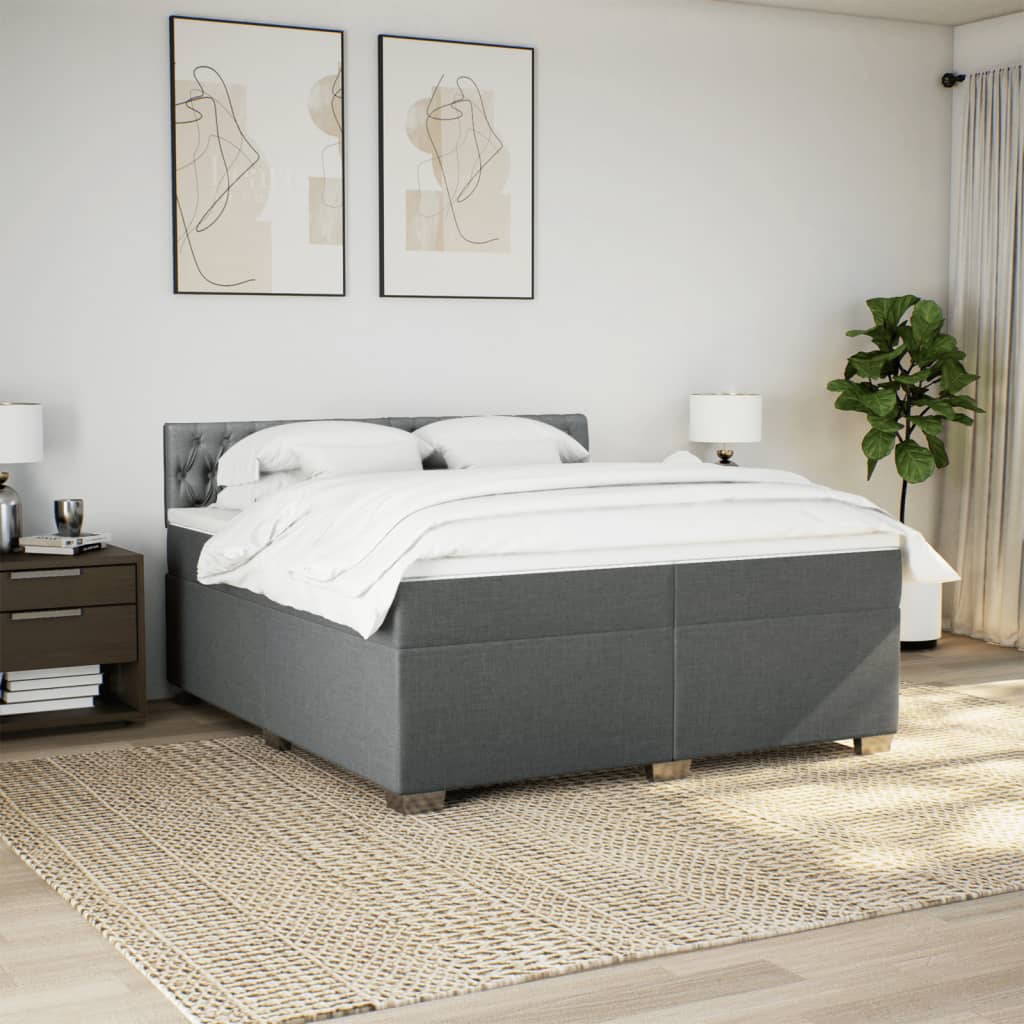 vidaXL Boxspring met matras stof donkergrijs 200x200 cm grijs, foto 2