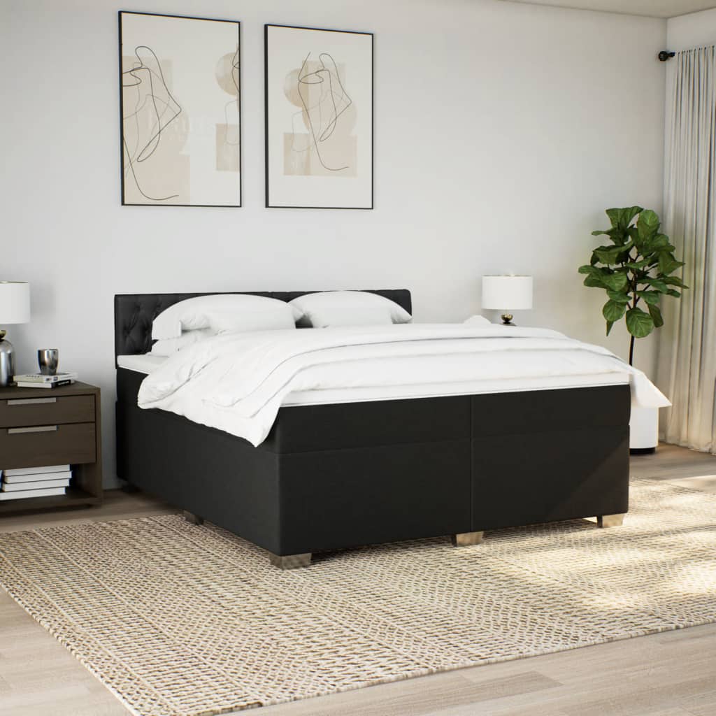 vidaXL Boxspring met matras stof zwart 200x200 cm afbeelding