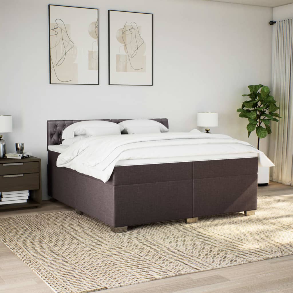 vidaXL Boxspring met matras stof donkerbruin 200x200 cm afbeelding