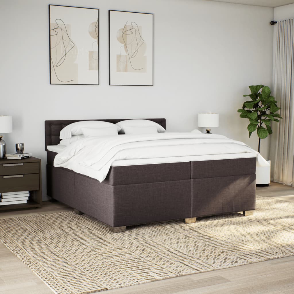 vidaXL Boxspring met matras stof donkerbruin 200x200 cm afbeelding