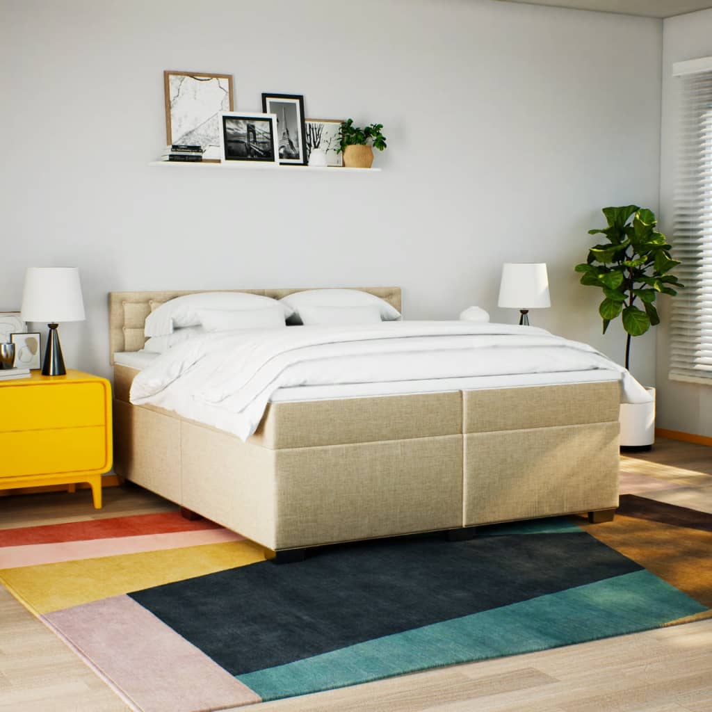 vidaXL Boxspring met matras stof crèmekleurig 200x200 cm afbeelding