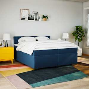 Box spring postel s matrací modrá 200x200 cm textil - obrázek 3