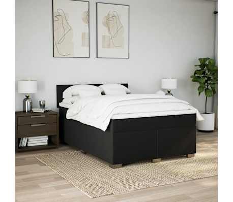 vidaXL Box Spring Bed with Mattress Black Double Fabric