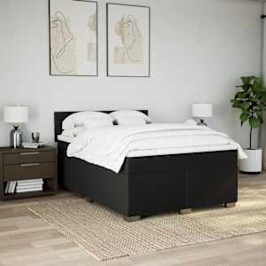 vidaXL Box Spring Bed with Mattress Black Double Fabric
