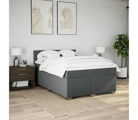 vidaXL Box Spring Bed with Mattress Dark Grey Queen Fabric