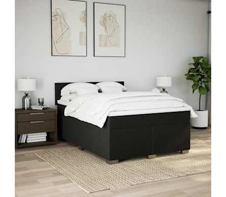 vidaXL Box Spring Bed with Mattress Black Queen Fabric