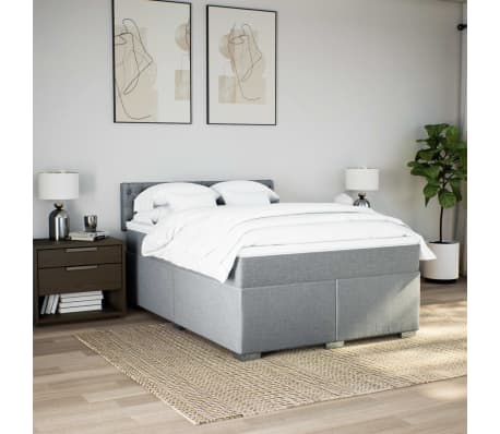 vidaXL Box Spring Bed with Mattress Dark Grey Queen Fabric